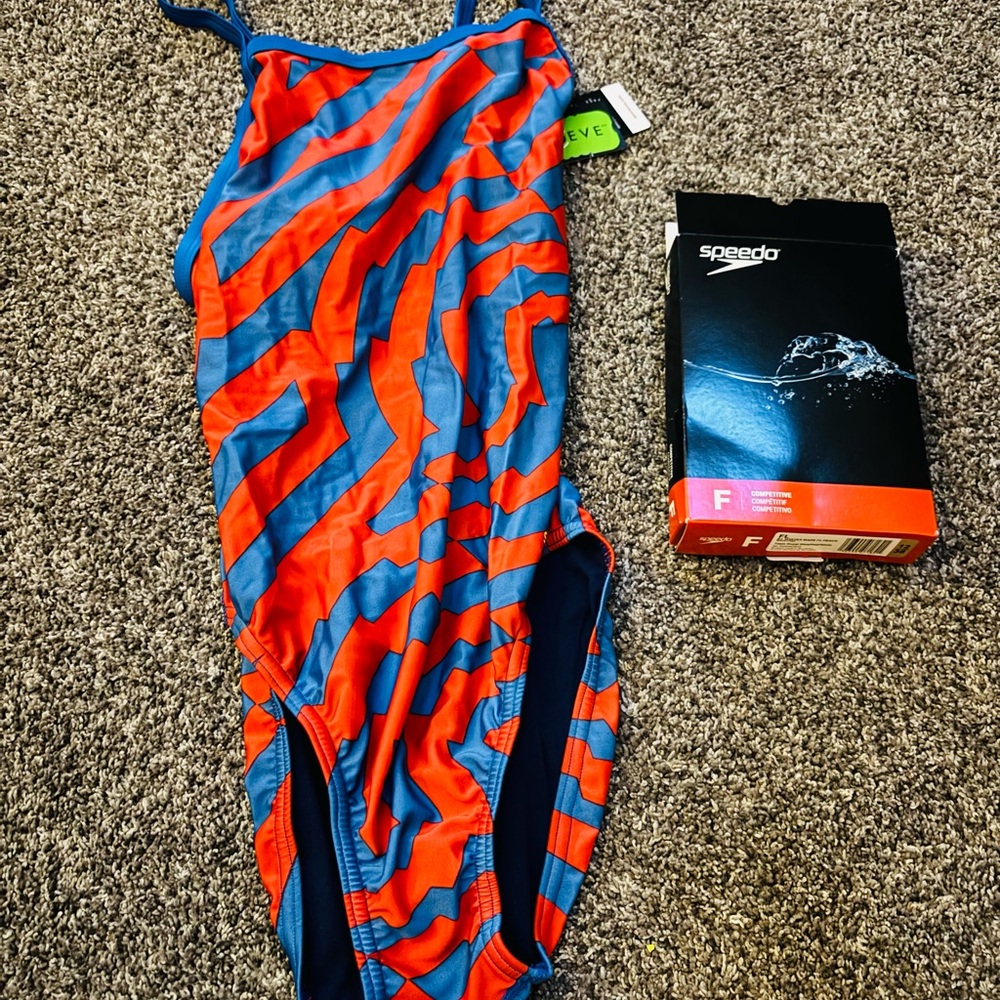 Speedo Red and Blue One Piece Racing Swimsuit